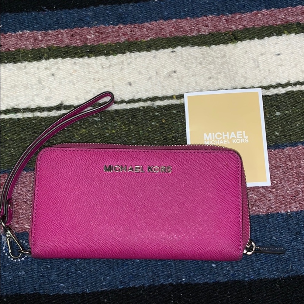 Magenta pink Michael Kors wallet clutch
